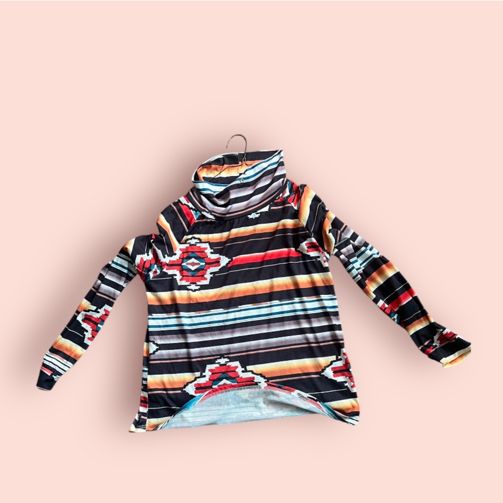 Cowl Neck Serape Aztec Pull Over
